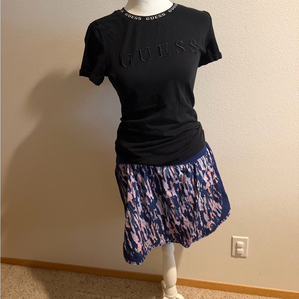 GUESS Black Top with Navy & Pink Printed Skirt SET 2 pieces